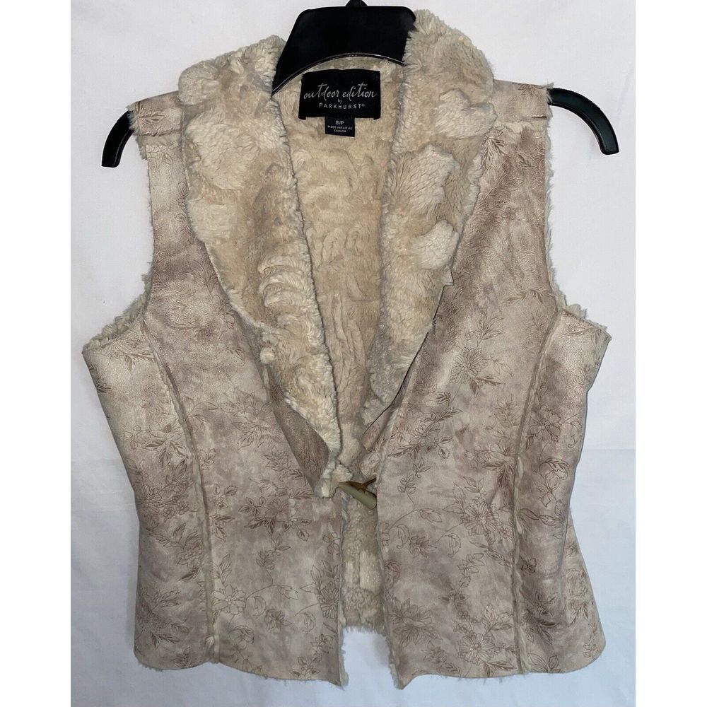 Outdoor Edition by Parkhurst‎ Faux Fur Vest Women's Size S/P Open Front Beige